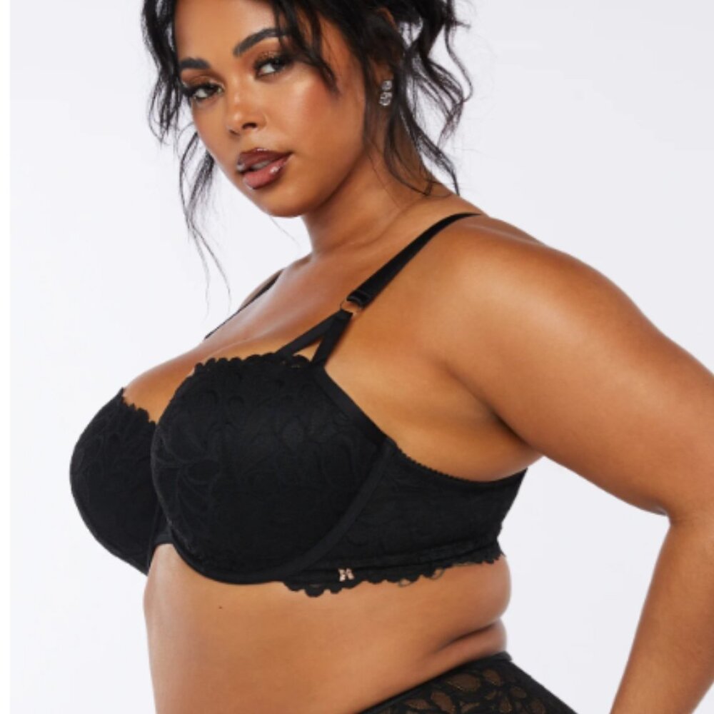 Savage x Fenty Balconette Bra 40DDD New Plus Size Women Underwire black lace